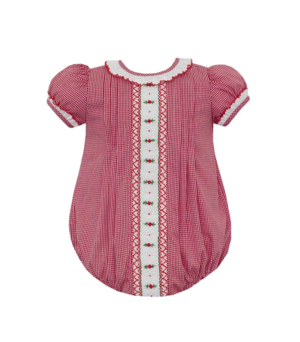 Anavini Girls Red Gingham Holly Short Sleeve Bubble