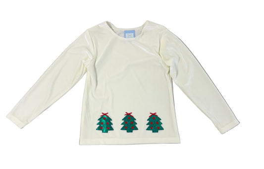 Funtasia Too Girls Ivory Top - Appliqué Christmas Tree by Funtasia