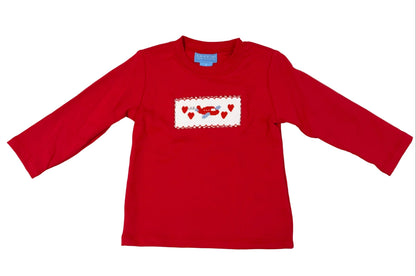 Anavini Boys Red Shirt - Smocked Valentines Day Heart Airplanes by Anavini