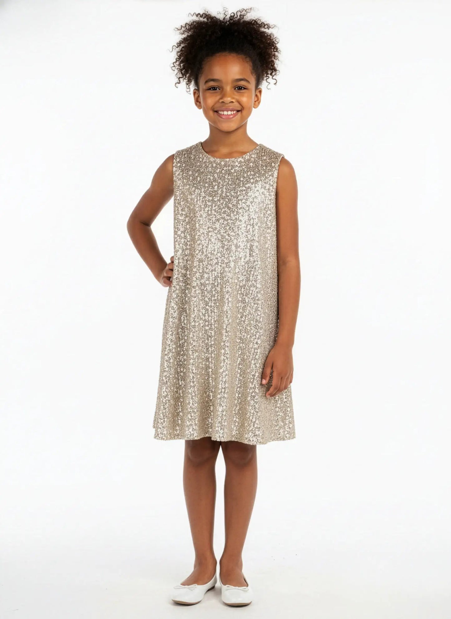 Luli & Me Gabby Girls Sleeveless Riley Holiday Party Dress - Gold Sequins by Luli & Me
