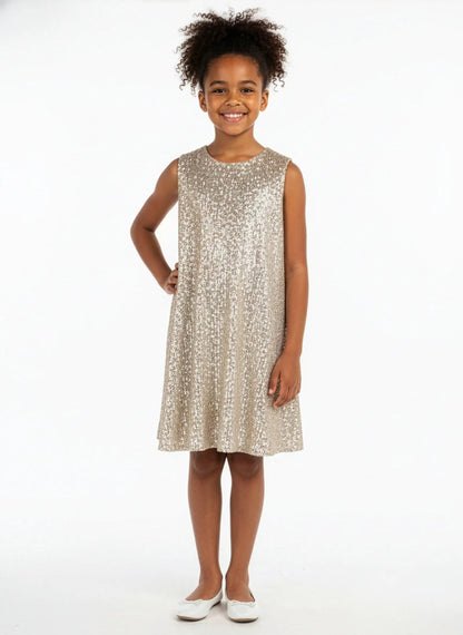 Luli & Me Gabby Girls Sleeveless Riley Holiday Party Dress - Gold Sequins by Luli & Me