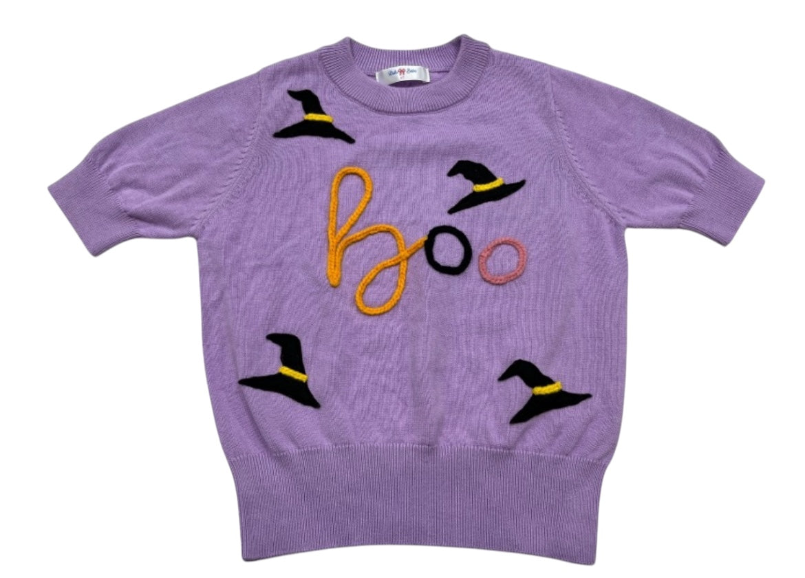 LuLu BeBe Girls Lavender Halloween BOO Short Sleeve Sweater Top
