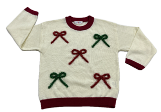 LuLu BeBe Girls Ivory Sweater - Red & Green Christmas Bows by LuLu BeBe