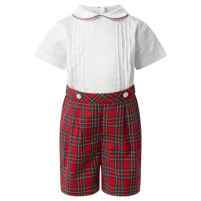 Rachel Riley London Baby Boys Red Holiday Tartan Plaid Shorts & Shirt Set by Rachel Riley