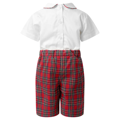 Rachel Riley London Baby Boys Red Holiday Tartan Plaid Shorts & Shirt Set by Rachel Riley