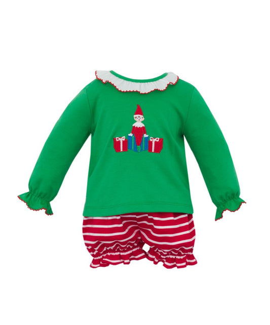 Claire & Charlie Girls Green Holiday Elf Long Sleeve Bloomer Set by Claire & Charlie