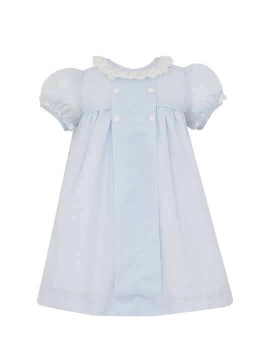 Claire & Charlie Girls Light Blue Swiss Batiste Float Dress with White Swiss Eyelet Ruffle Collar by Claire & Charlie
