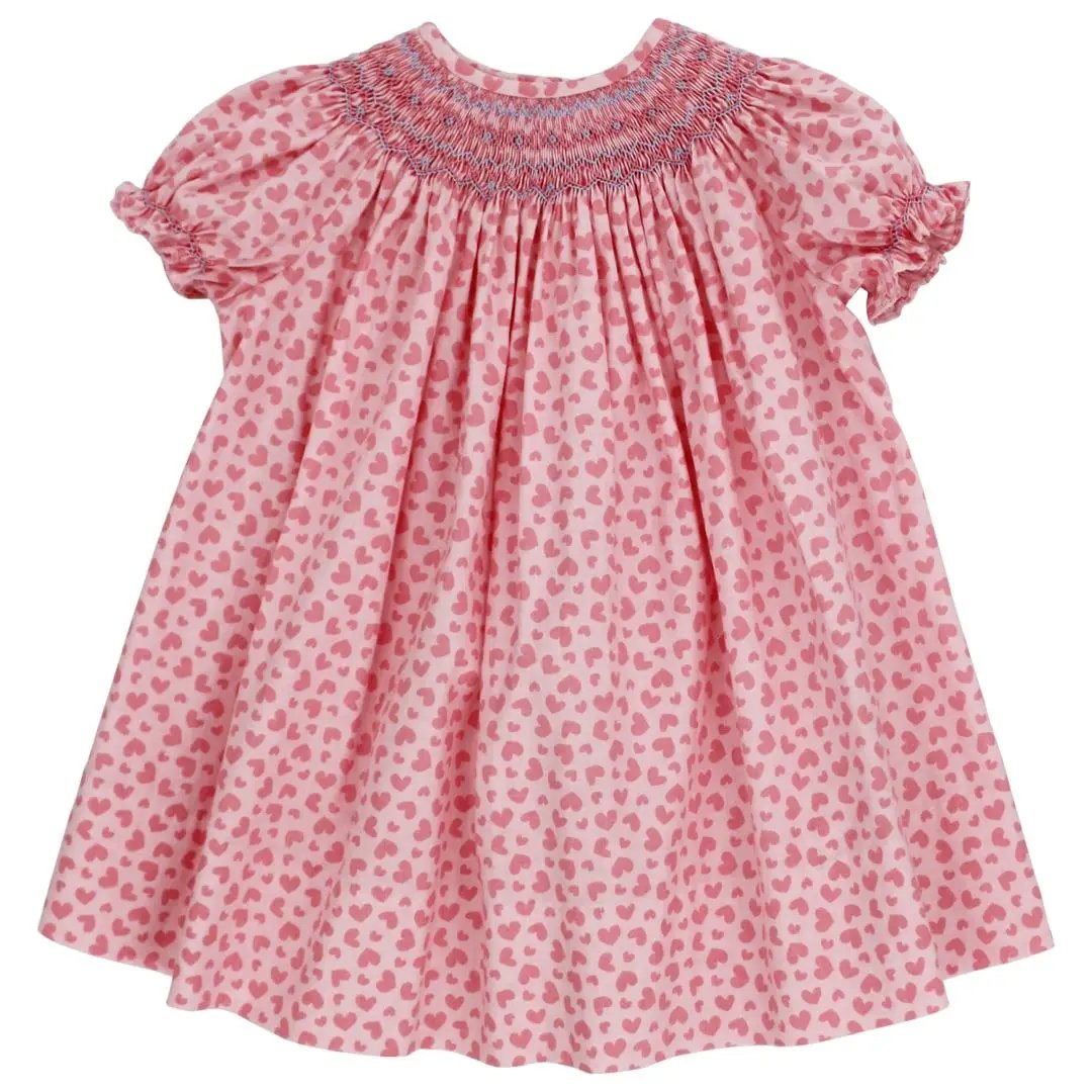 Bailey Boys Girls Sweetheart Geometric Bishop Dress - Pink with Hearts