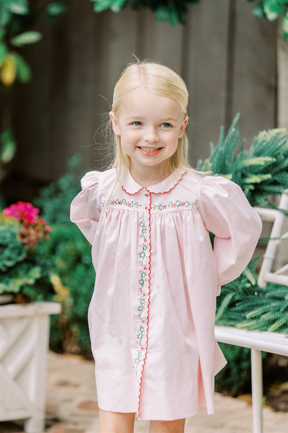 Proper Peony Girls Pink Christmas Ivy Holly Dress