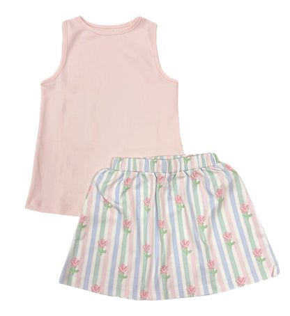 James & Lottie Girls Sage Knit Skirt Set - Pink & Blue Stripes & Floral by James & Lottie