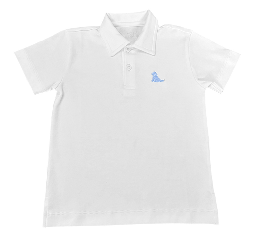James & Lottie Boys White Polo Shirt - Light Blue Puppy by James & Lottie