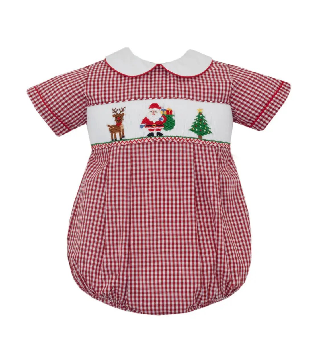 Anavini Boys Red Gingham Santa Short Sleeve Bubble by Anavini