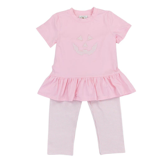 Cypress Row Girls Pink Jack O Lantern Face Leggings Set