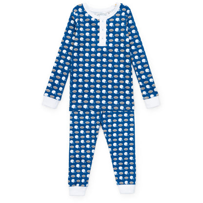 Lila & Hayes Boys Jack Pajamas Set - Blue First Down Football