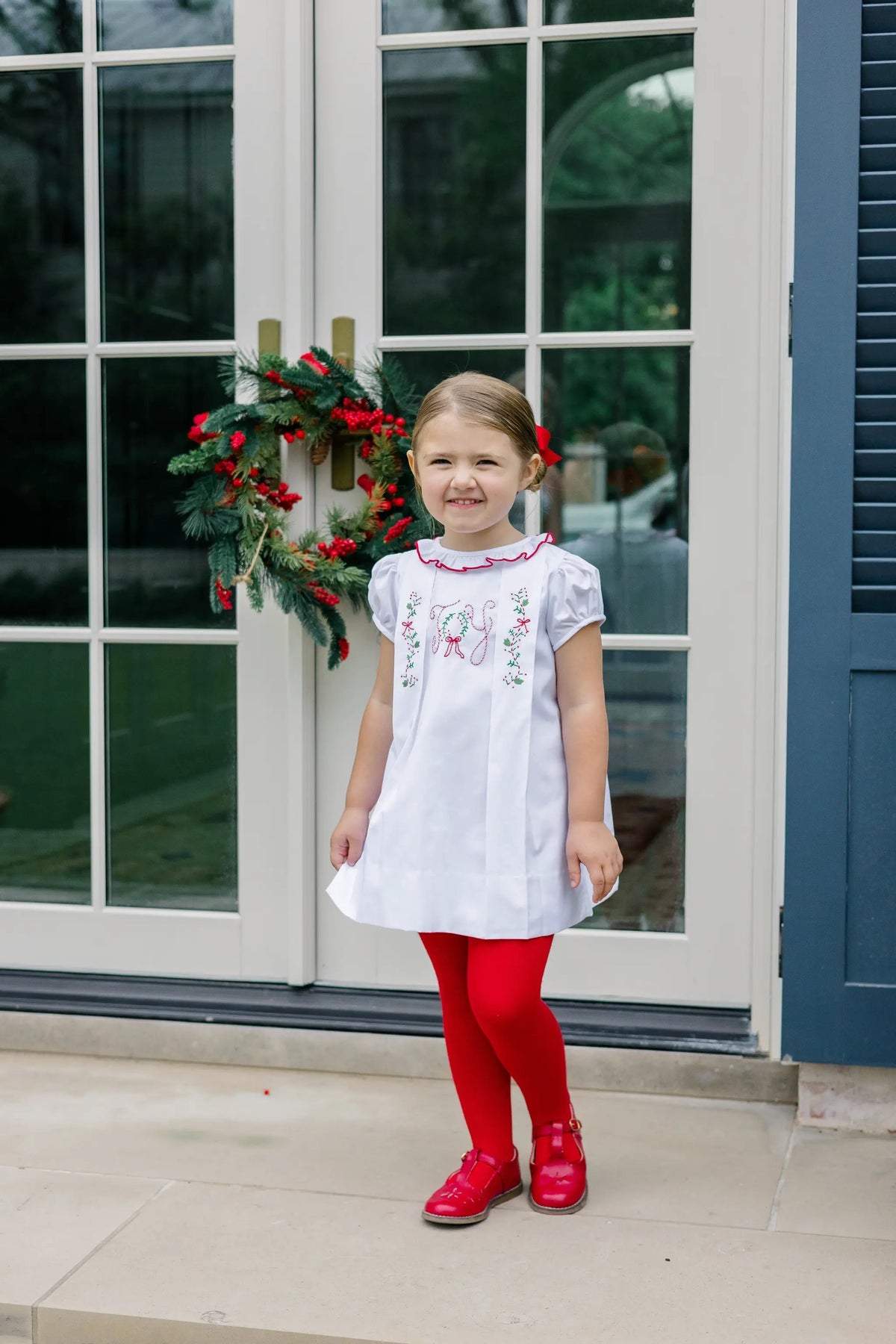 Proper Peony Girls White Christmas Joy Embroidered Dress