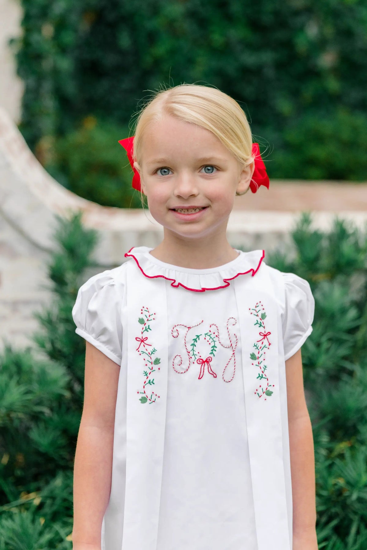 Proper Peony Girls White Christmas Joy Embroidered Dress