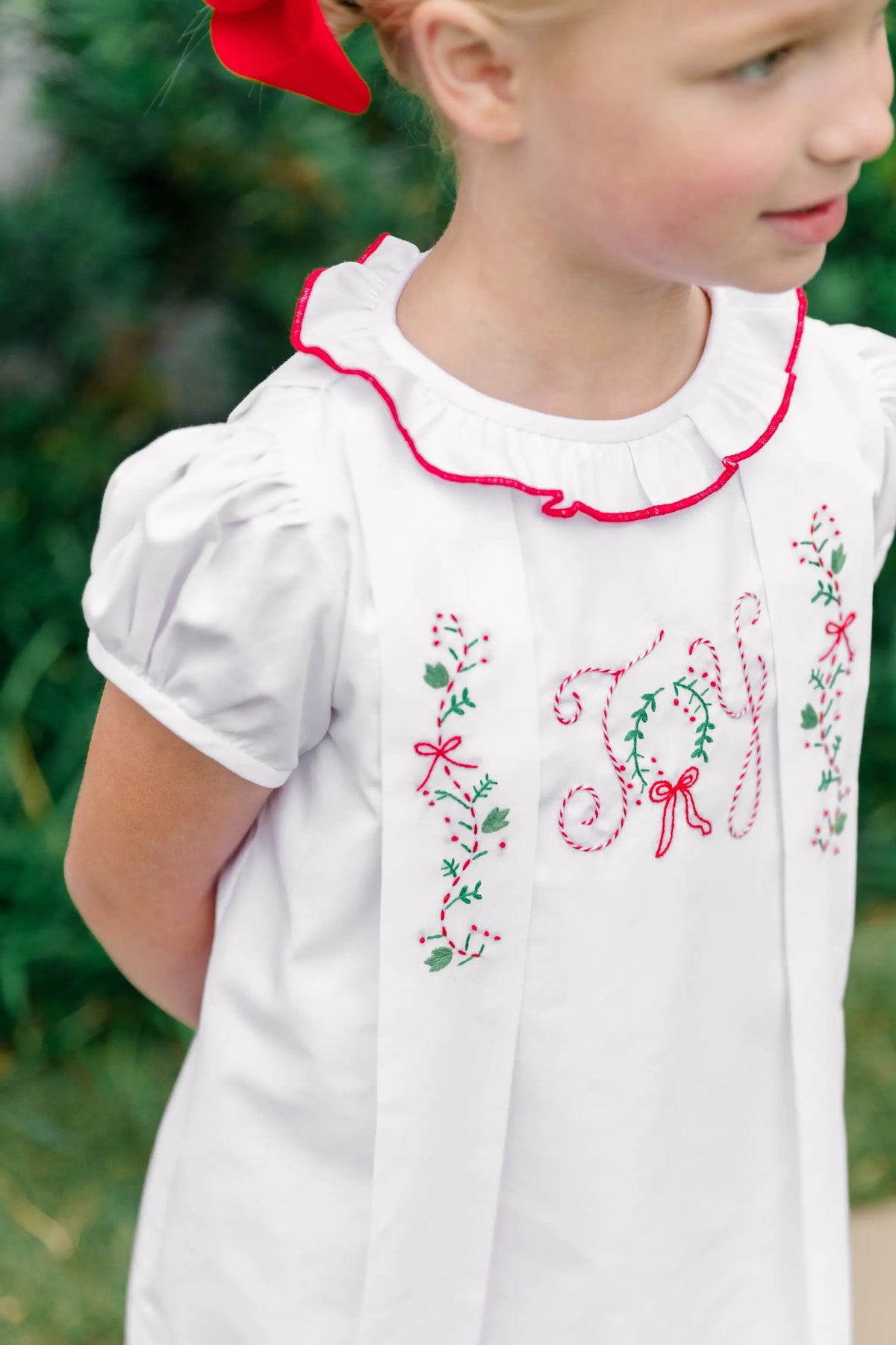 Proper Peony Girls White Christmas Joy Embroidered Dress