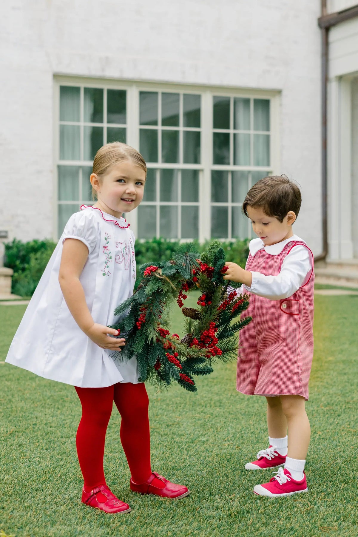 Proper Peony Girls White Christmas Joy Embroidered Dress