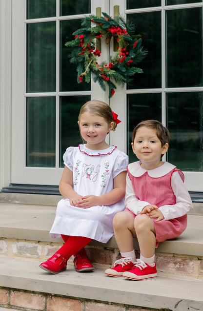 Proper Peony Girls White Christmas Joy Embroidered Dress