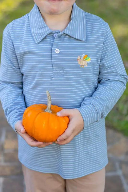 Trotter Street Kids Boys Blue Turkey Long Sleeve Polo