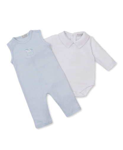 Kissy Kissy Baby Boys Rocking Horse Blue Overall Set with Shirt by Kissy Kissy