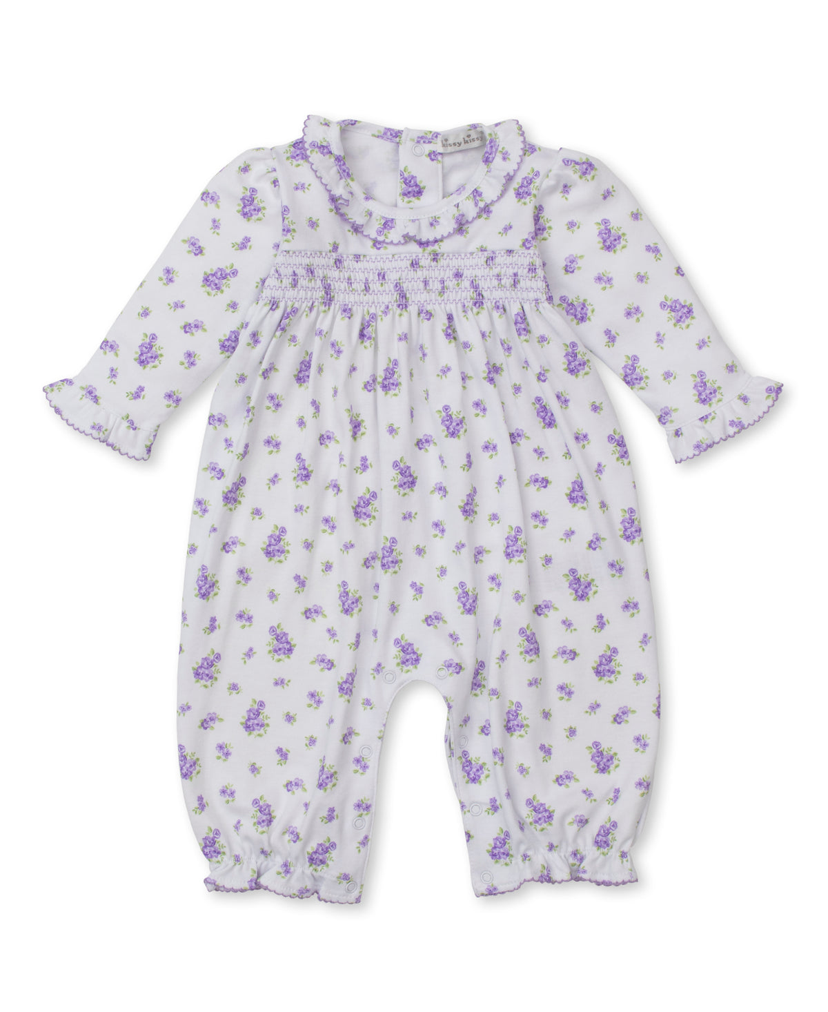 Kissy Kissy Baby Girls Lavender Floral Roses and Blooms Smocked Romper