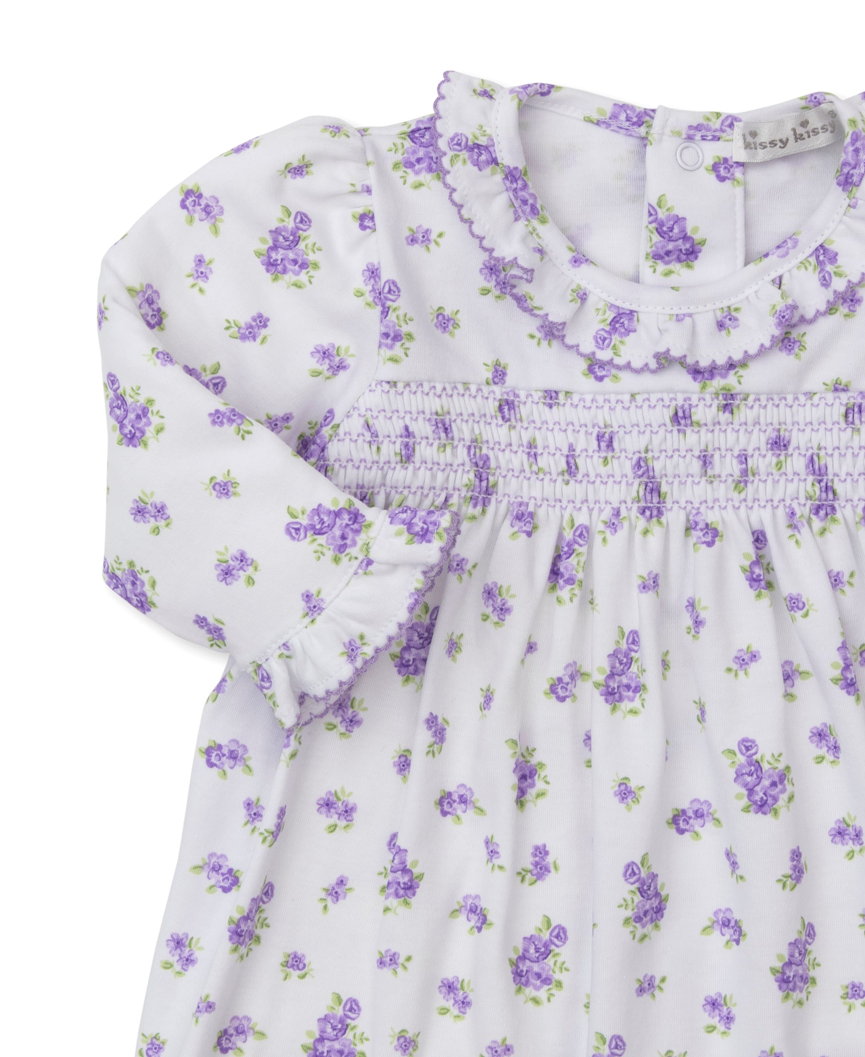 Kissy Kissy Baby Girls Lavender Floral Roses and Blooms Smocked Romper