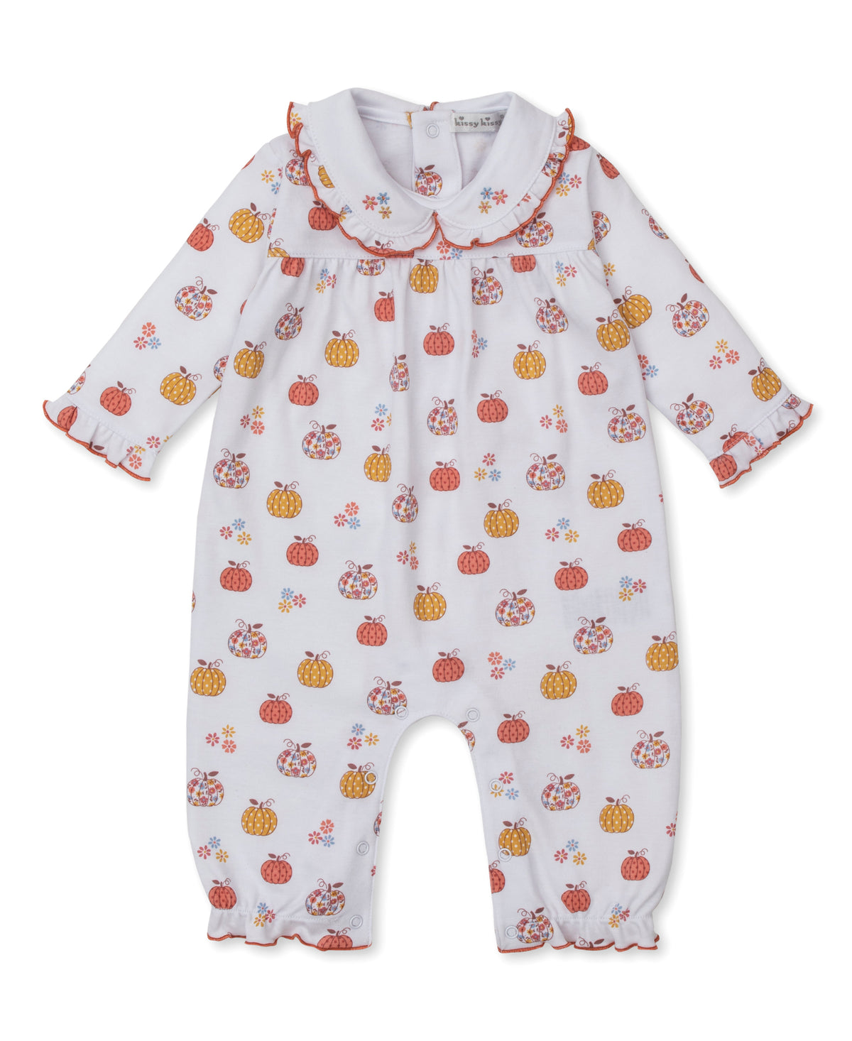 Kissy Kissy Baby Girls Pumpkin Patch Floral Romper - Embroidered Collar