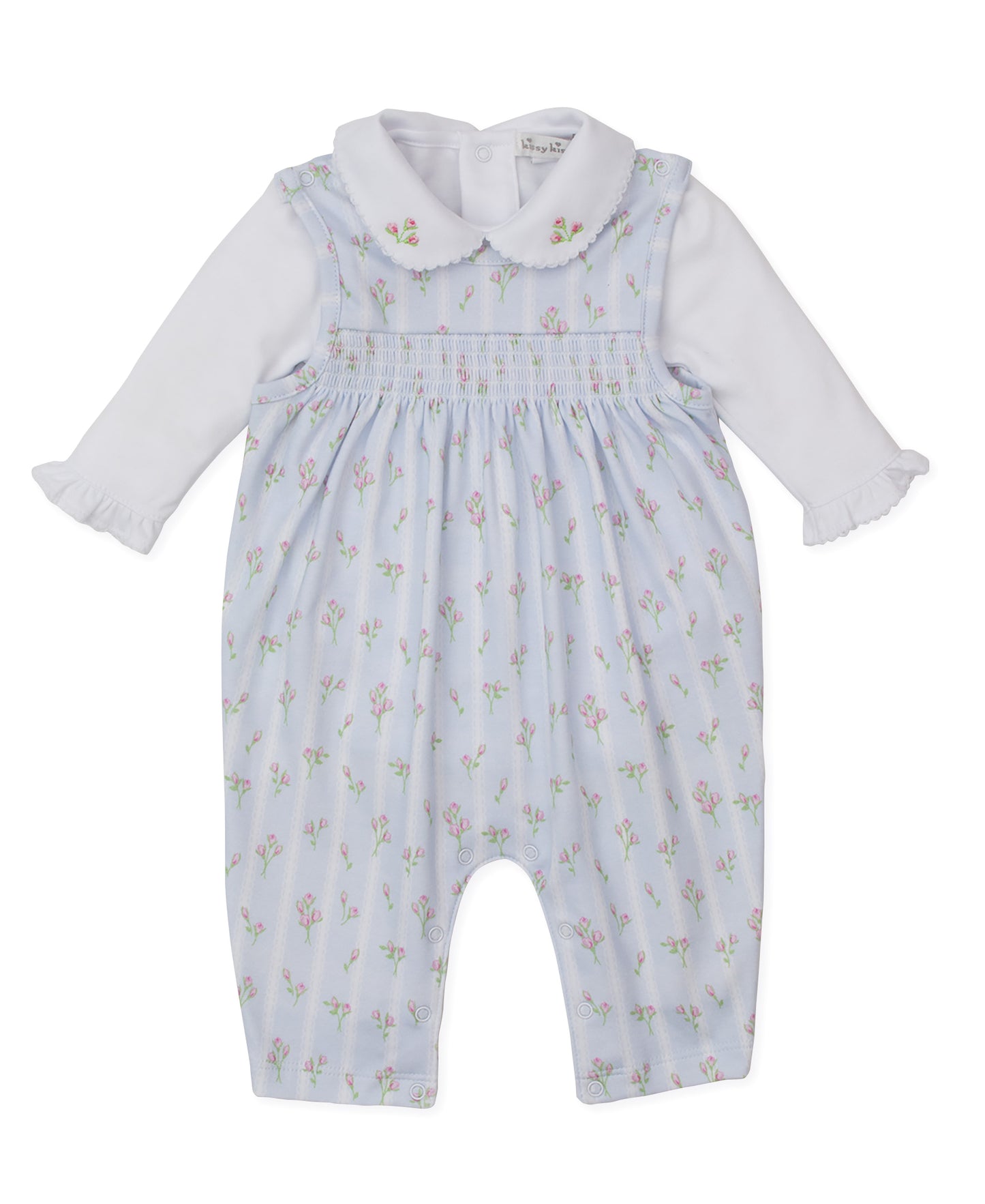 Kissy Kissy Baby Girls Ribbon Stripe Bouquet Smocked Overall with Blouse - Blue by Kissy Kissy