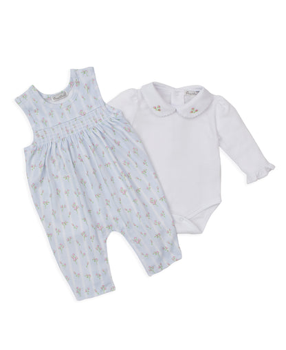 Kissy Kissy Baby Girls Ribbon Stripe Bouquet Smocked Overall with Blouse - Blue by Kissy Kissy