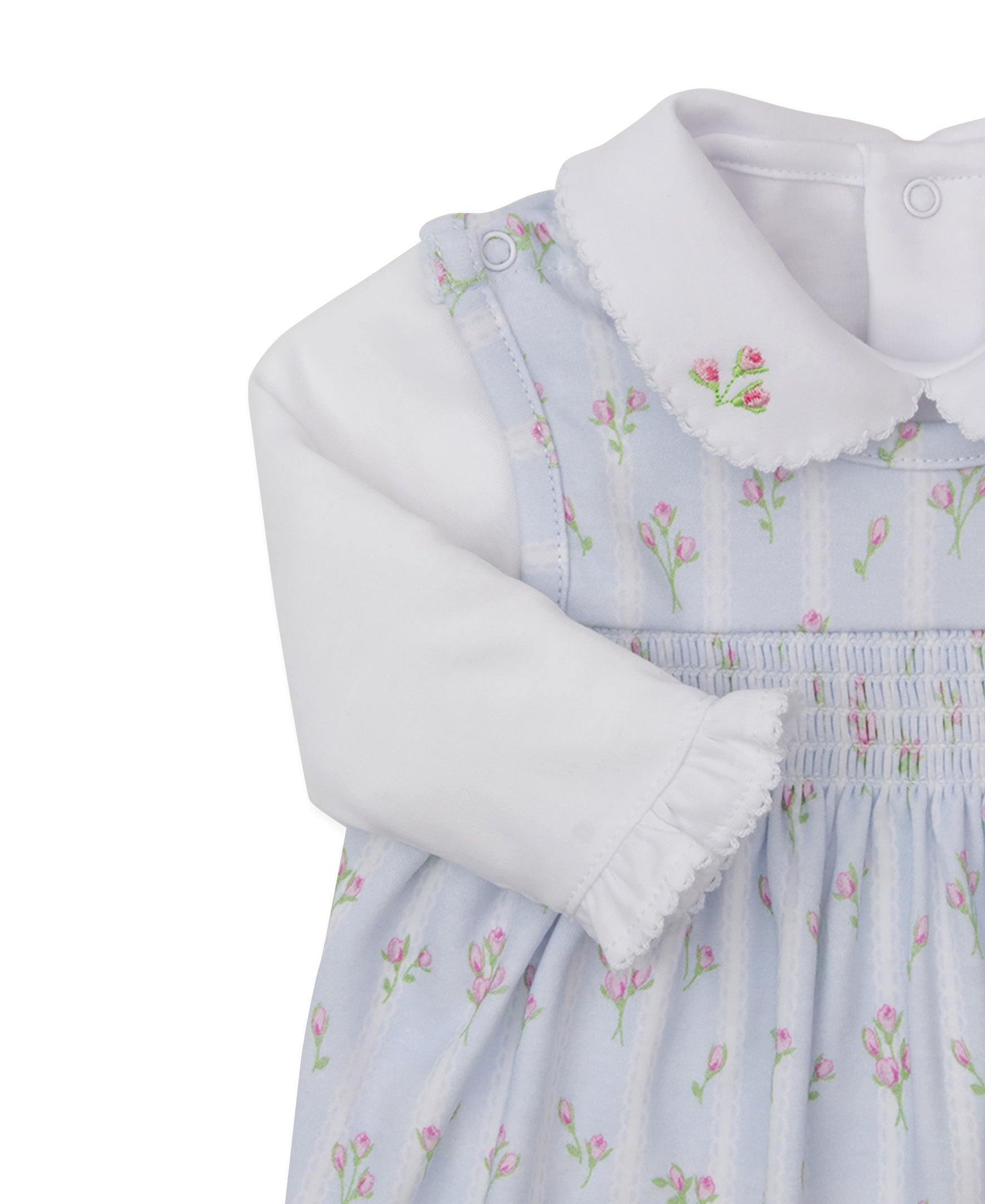 Kissy Kissy Baby Girls Ribbon Stripe Bouquet Smocked Overall with Blouse - Blue