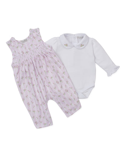 Kissy Kissy Baby Girls Ribbon Stripe Bouquet Smocked Overall with Blouse - Pink by Best Dressed Child