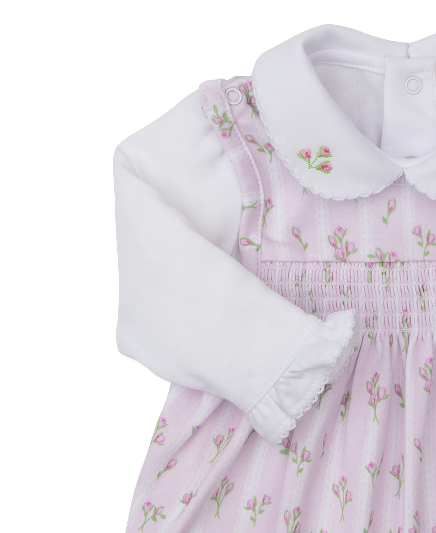 Kissy Kissy Baby Girls Ribbon Stripe Bouquet Smocked Overall with Blouse - Pink by Best Dressed Child