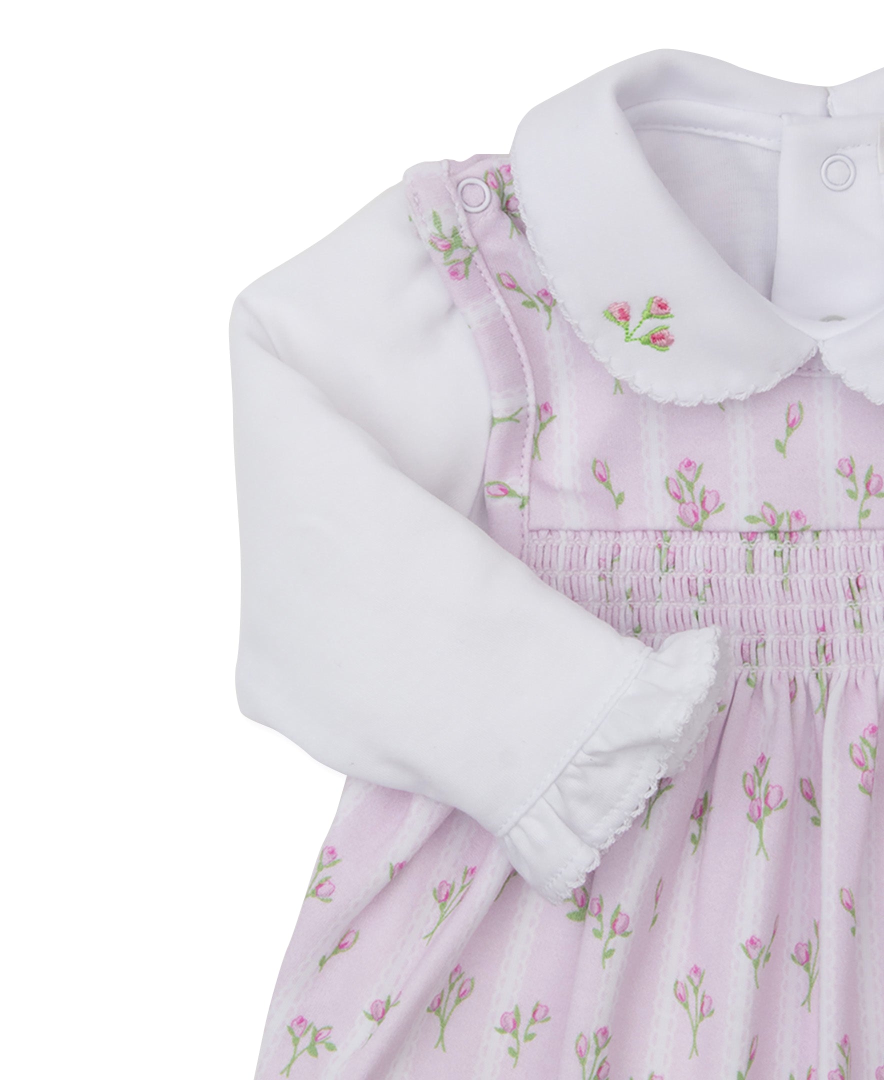 Kissy Kissy Baby Girls Ribbon Stripe Bouquet Smocked Overall with Blouse - Pink