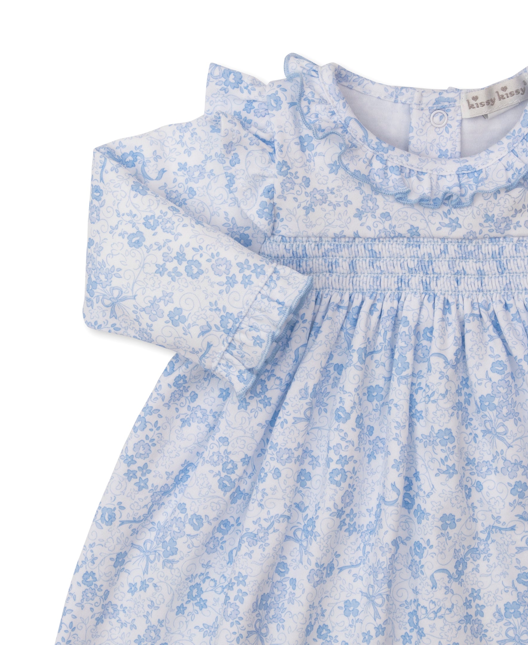 Kissy Kissy Baby Girls Blue Floral Old English Roses Smocked Dress Set