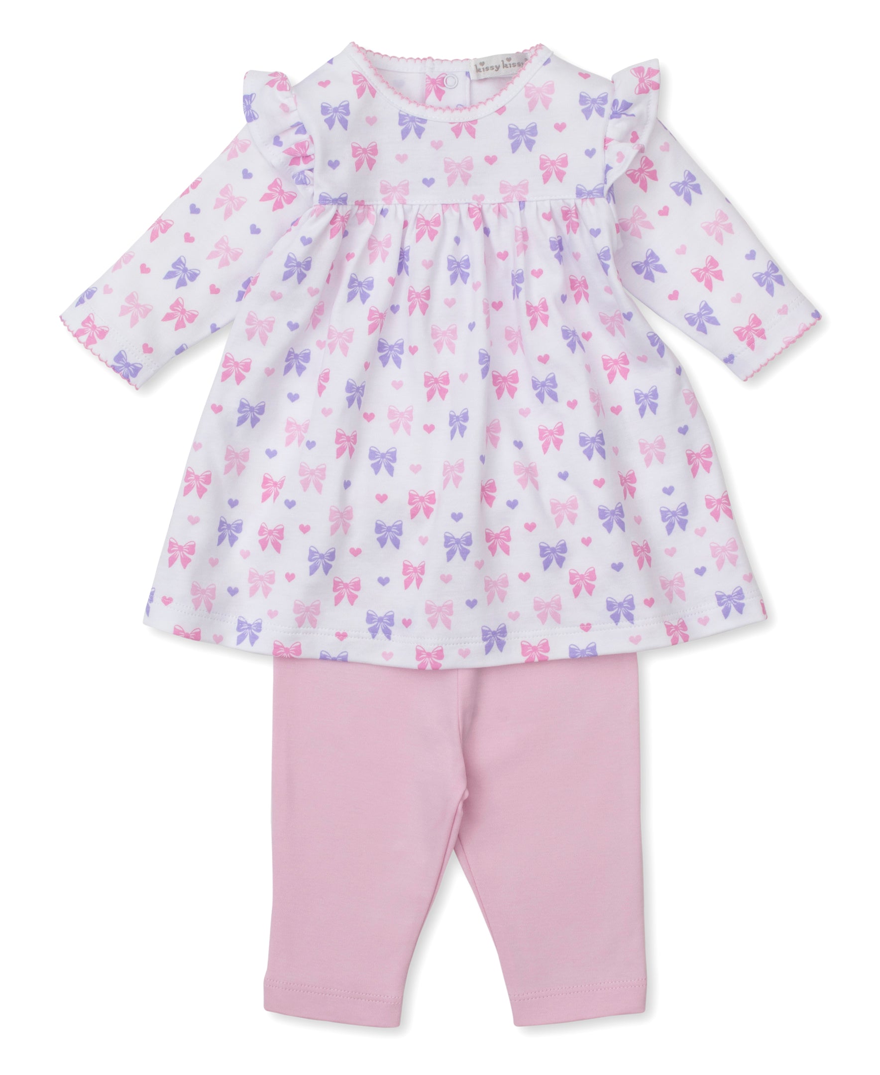 Kissy Kissy Baby Girls Pink Billowy Bows Ruffle Top with Leggings
