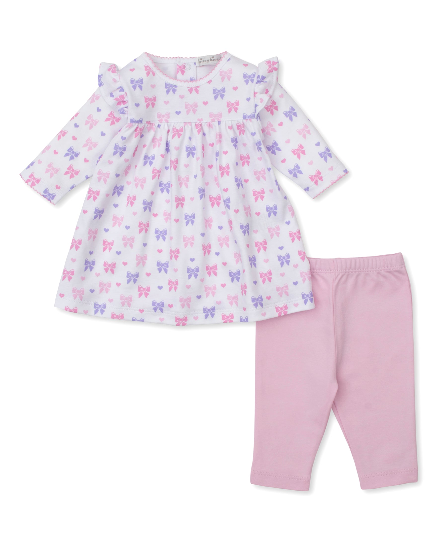 Kissy Kissy Baby Girls Pink Billowy Bows Ruffle Top with Leggings