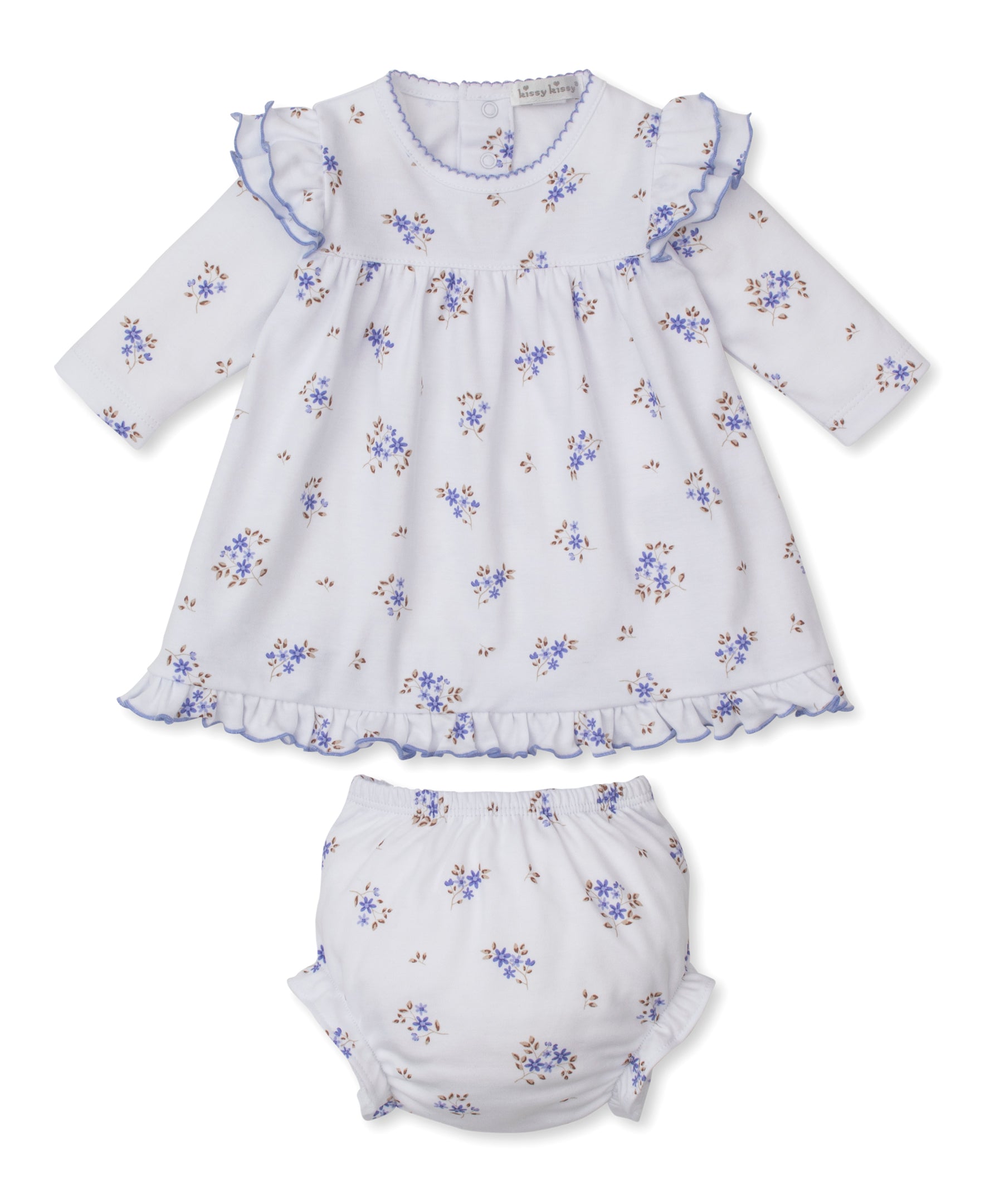 Kissy Kissy Baby Girls Periwinkle Blue Floral Tiny Blossoms Dress Set