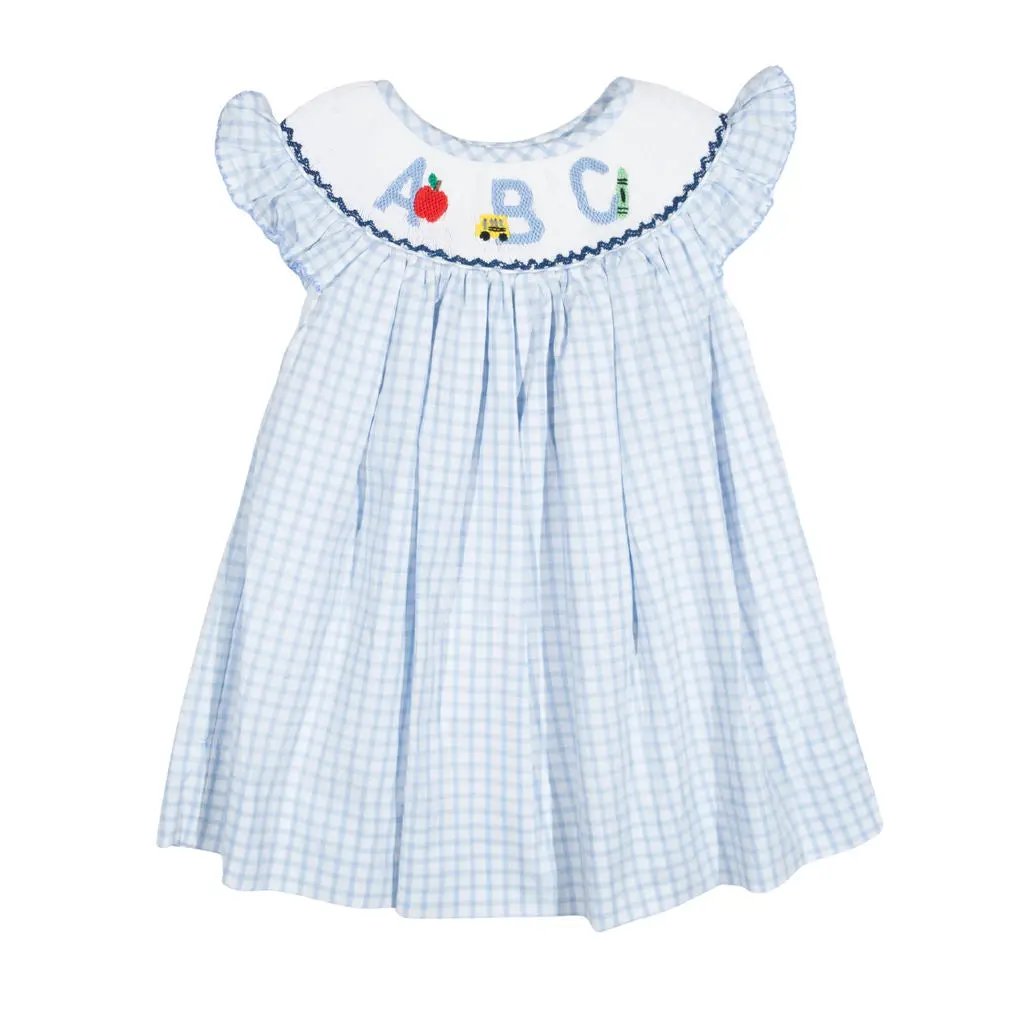 Shop Teeta Girls Blue Gingham Smocked ABC School Dress