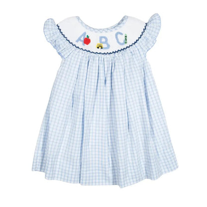 Shop Teeta Girls Blue Gingham Smocked ABC School Dress
