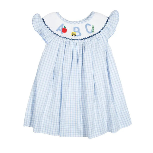 Shop Teeta Girls Blue Gingham Smocked ABC School Dress