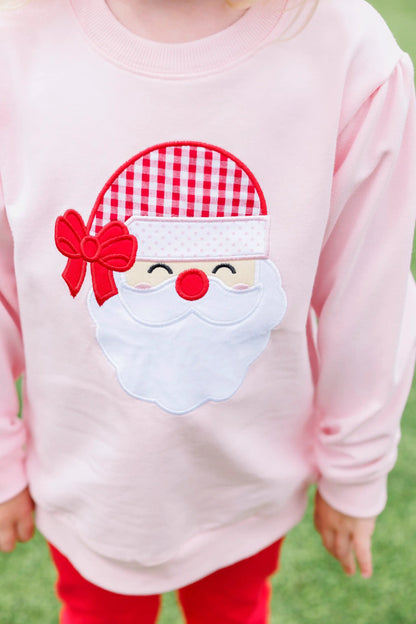 Trotter Street Kids Girls Light Pink French Terry Santa Pullover by Trotter Street Kids