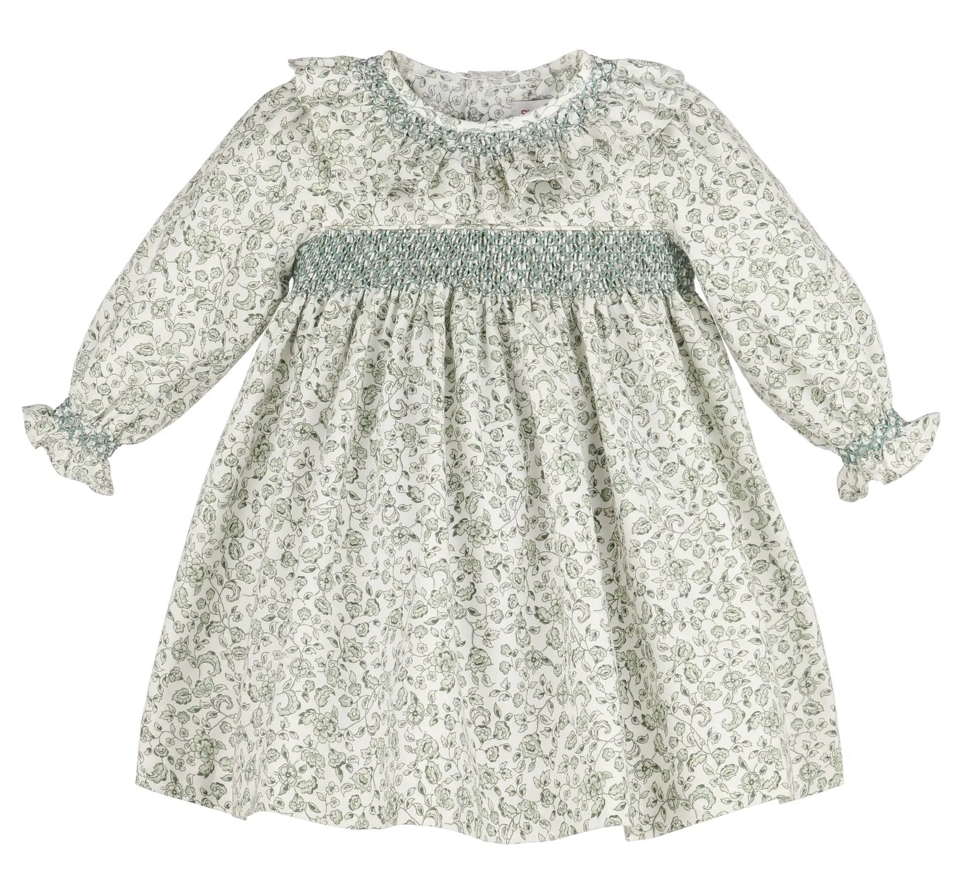Sophie & Lucas Girls Green Heirloom Floral Dress