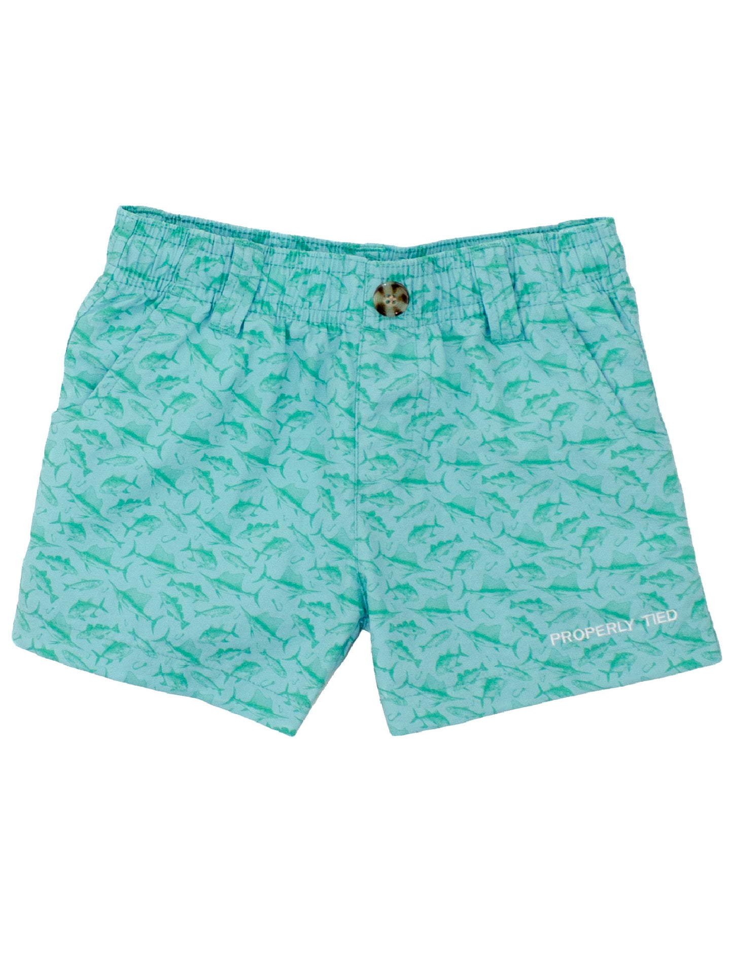 Properly Tied Boys Mallard Shorts - Aqua Fish Frenzy Print by Properly Tied