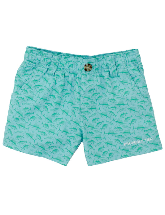 Properly Tied Boys Mallard Shorts - Aqua Fish Frenzy Print by Properly Tied