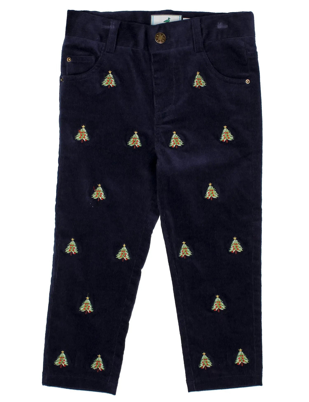 Properly Tied Boys Navy Blue Embroidered Christmas Trees Tinsel Pants