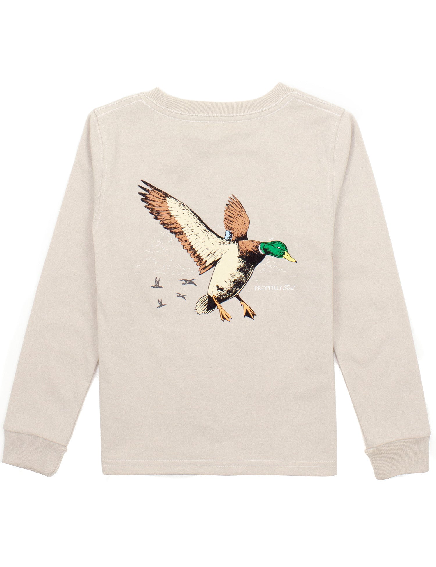 Properly Tied Boys Graphic T-Shirt -  Long Sleeves - Mallard Duck in Flight on Linen
