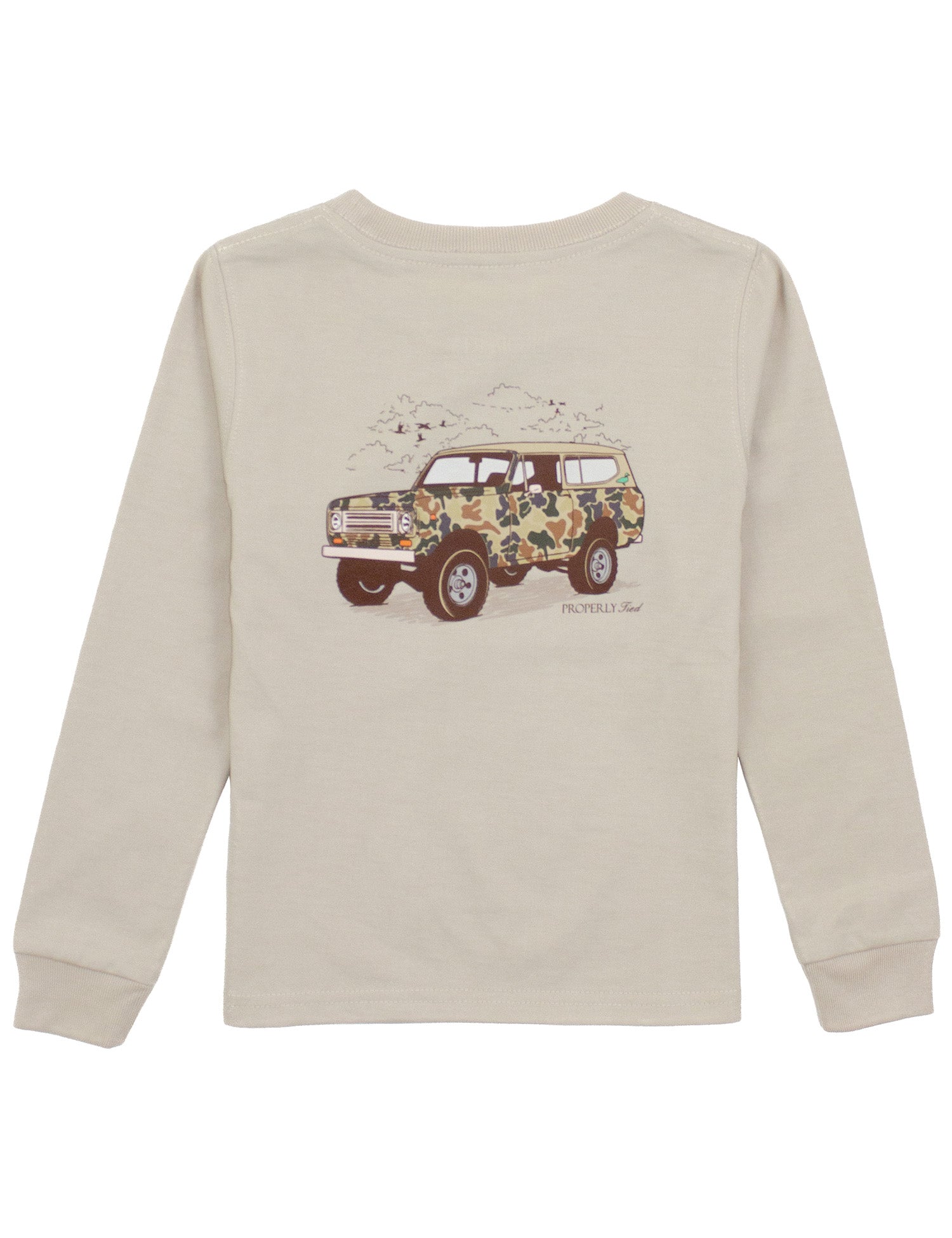 Properly Tied Boys Long Sleeved Shirt - Camo Truck on Linen Tan