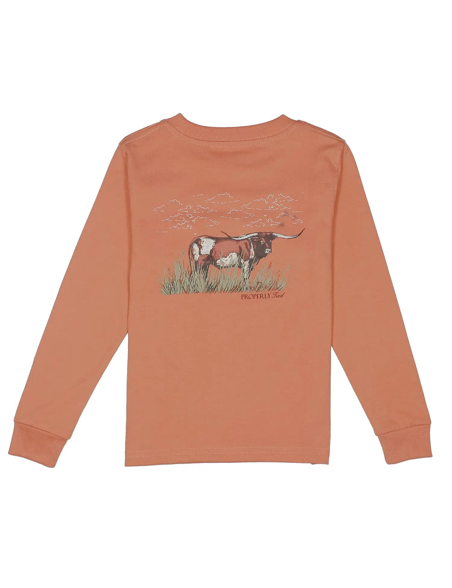 Properly Tied Boys Long Sleeved Shirt - Texas Longhorn on Mango Orange