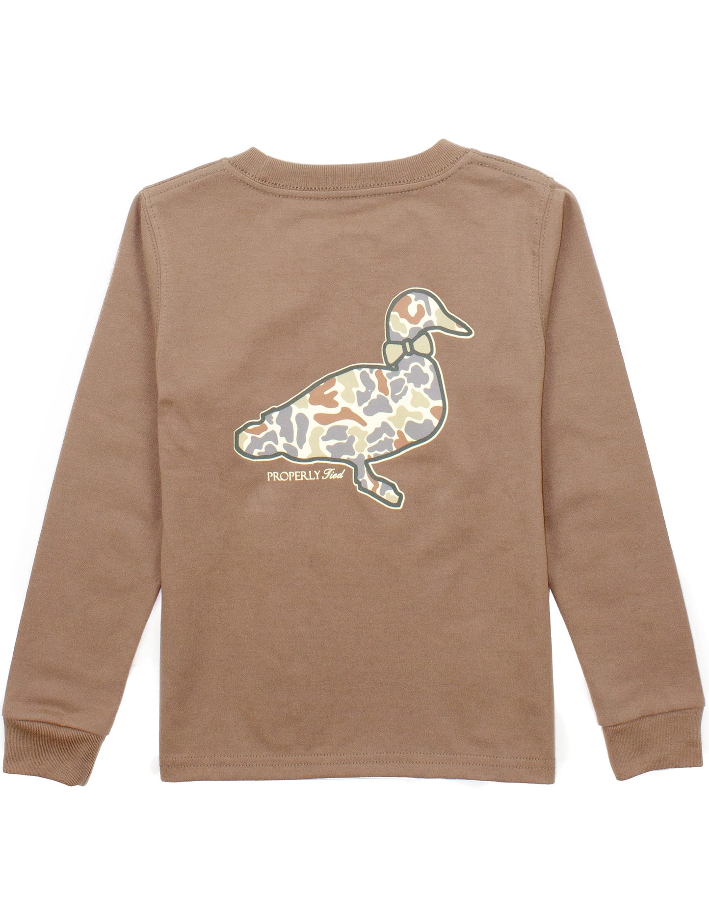 Properly Tied Boys Long Sleeved Shirt - Field Camo Logo Duck on Walnut Brown
